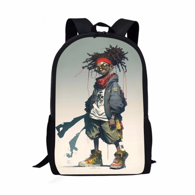 Punk Black Man Print Pattern School Bag para crianças, sacos de livros casuais jovens para crianças, mochila de grande capacidade para adolescentes, quente