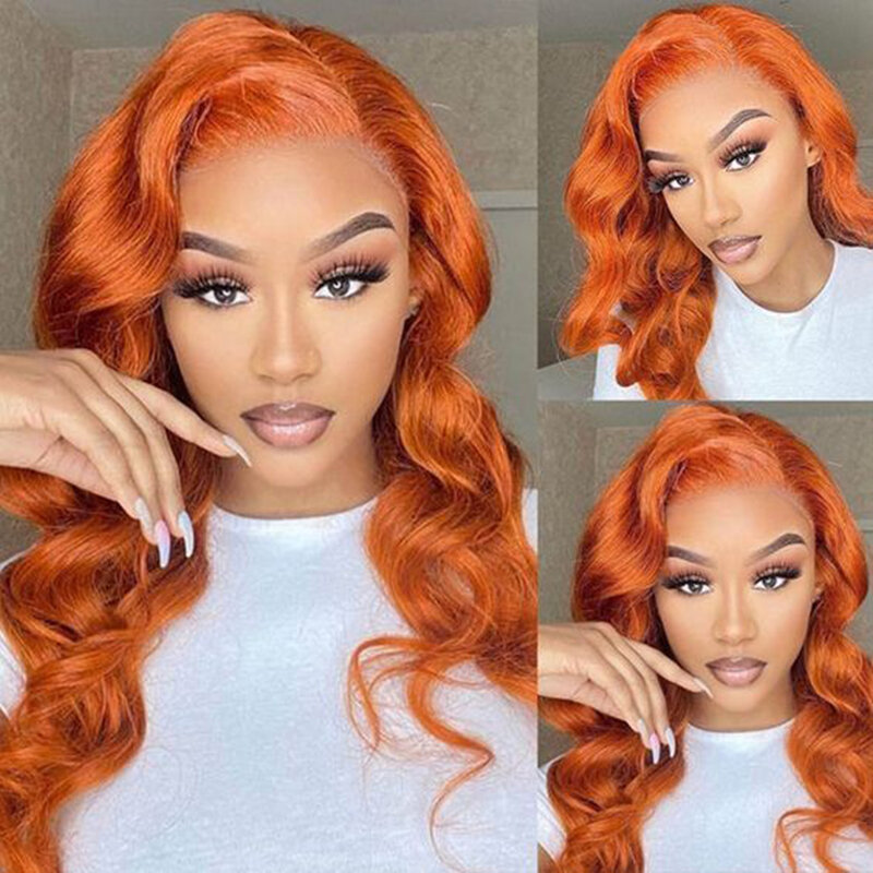 Body Wave Lace Front Wig Remy Human Hair Wigs #350 Orange Color Transparent Pre-Plucked Lace Closure Wig Bobbi Collection