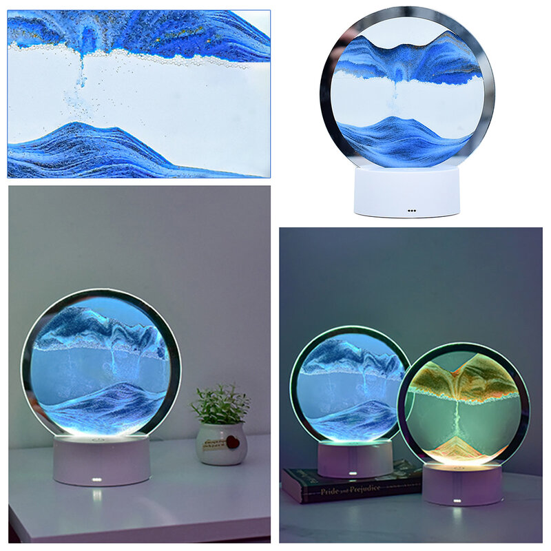 Areia 3D Pintura Luzes da noite com luz colorida, Pintura Hour-Glass, Creative Quicksand Table Lamp, Home Artesanato Decorativo