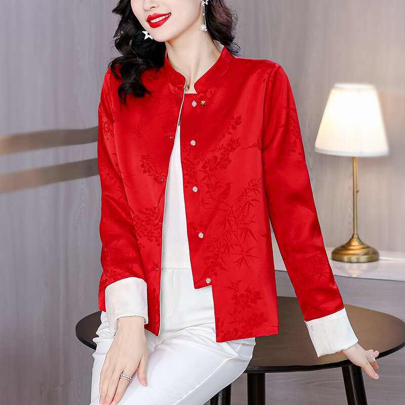 Red New Chinese Style Double-sided Coat for Women in Early Spring 2024, Retro High-end Temperament Tang Suit Top Female Clothing