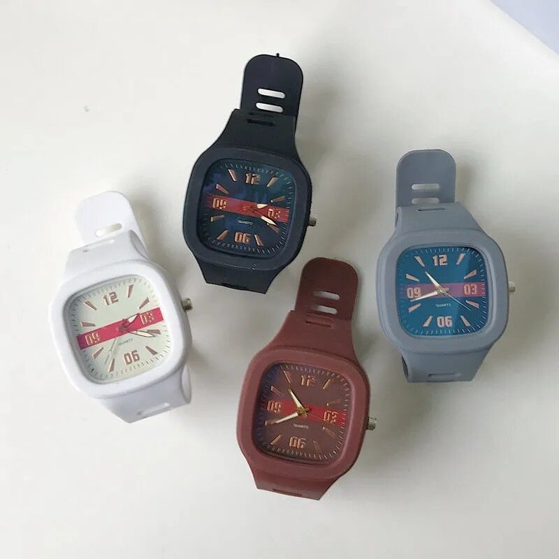 Contrast Kleur Quartz Horloge Liefhebbers Eenvoudige Vierkante Wijzerplaat Jelly Siliconen Band Klok Vrouwen Mannen Horloge Fashion Sport Dames Horloge