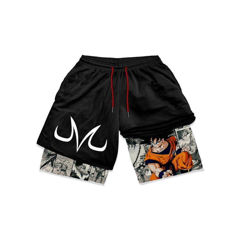 Anime Shorts 2 In1 Shorts Gym Fitness Print Men's Summer Casual Mesh Quick Dry Sports Shorts