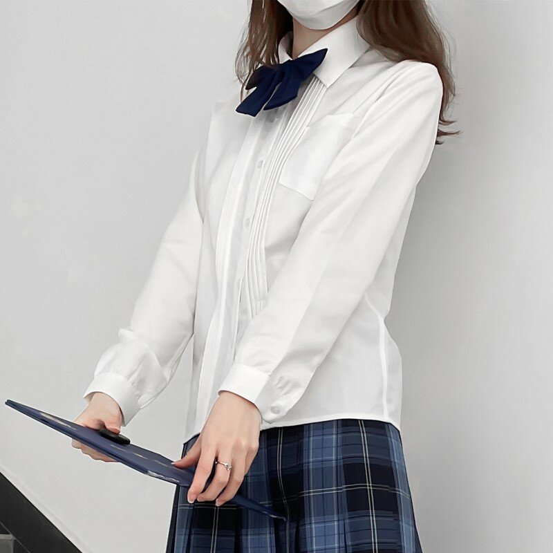 JK-camisa plisada de manga corta y larga para mujer, blusa básica de estilo universitario, uniforme blanco y negro, Top liso informal