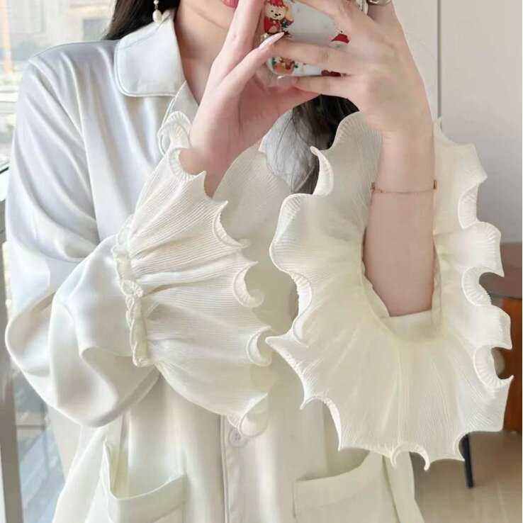 Wiosenna damska piżama z elastyczną talią bielizna nocna ubrania domowe piżama z długim rękawem garnitur ze sztucznego jedwabiu satynowa bielizna nocna strój wypoczynkowy