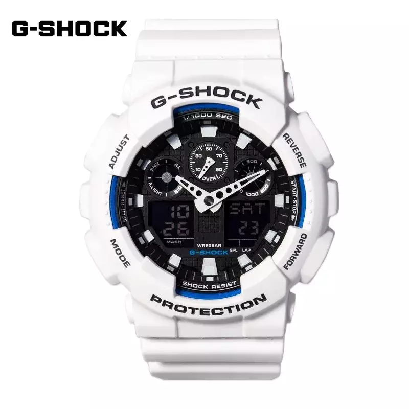 G-SHOCK-Relógio de quartzo multifuncional à prova de choque masculino, LED Dual Display, Série GA-100, moda esportiva