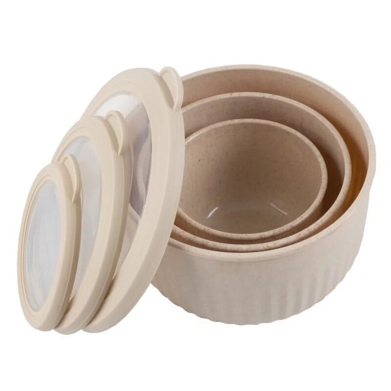 Safe Nesting Mixing Bowls, Microondas Freezer e Geladeira, Conjunto de 3, Tampas, Bege