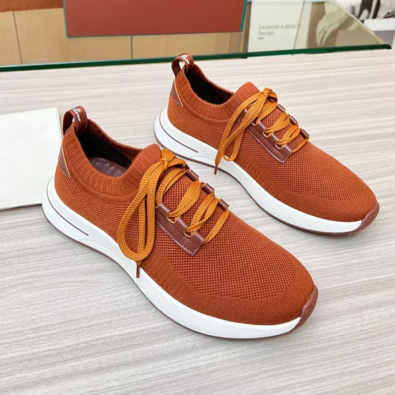 Spring Summer Brown Vintage Wool Knitting Breathable Casual Sports Shoes Male Round Toe Snug Thick Bottom Lace Up Shoes