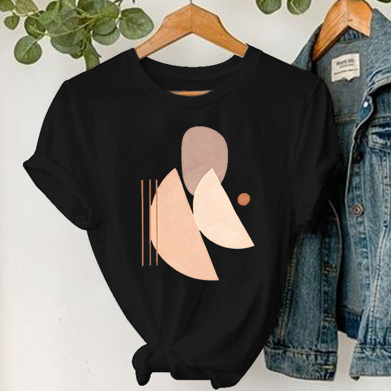 Schöne Frauen Tshirt Niedlichen geometrie Druck T-shirts Mode Grafik Tops Damen T shirt Kurzarm 90s Sommer Weibliche T t-Shirt