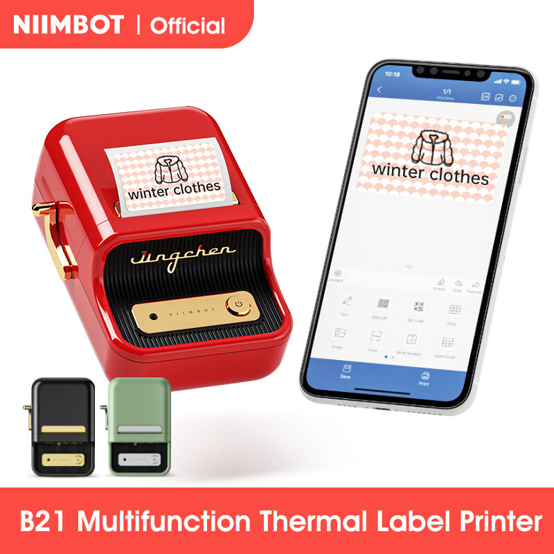 NiiMbot B21 Mini impressora térmica portátil, sem fio Barcode Label Maker, Bluetooth, bolso, casa, escritório, comercial