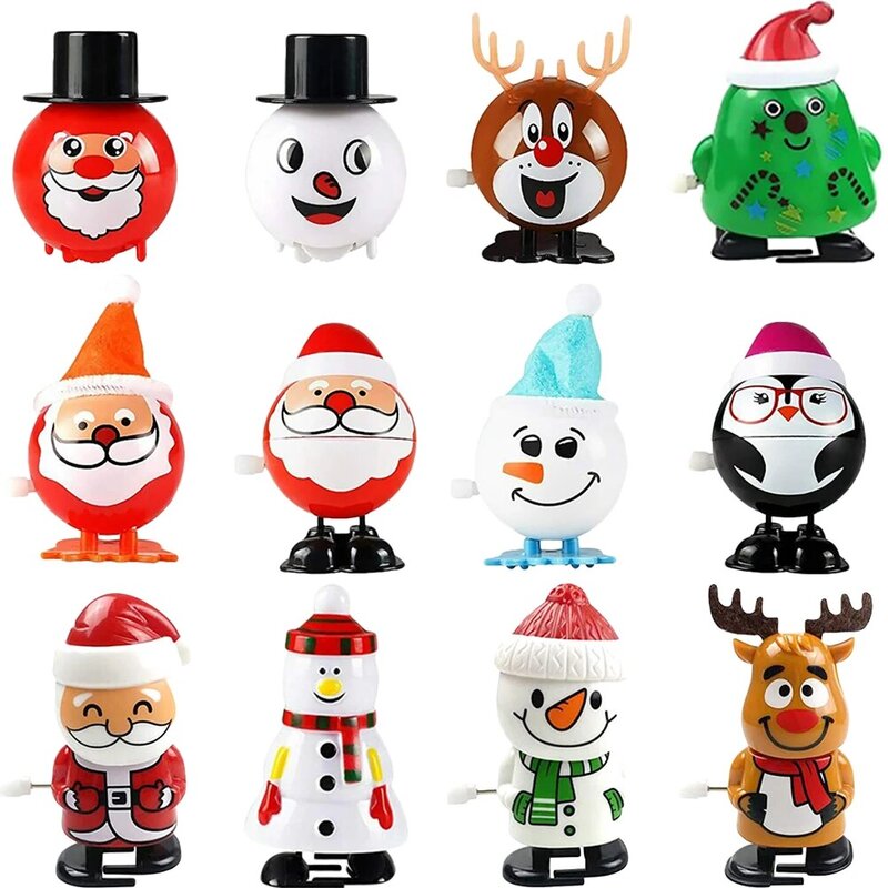 12 Buah Mainan Wind Up Natal Mainan Lucu Mainan Anak-anak Mainan Jarum Jam Mini Santa Klaus Berjalan Natal Mainan Wind Up Pesta