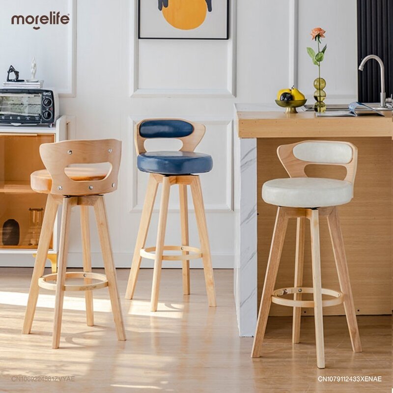 Cafe Front Desk Bar Stools American Style Retro Rotating Solid Wood Bar Chairs Household Counter High Footed Stool Furniture