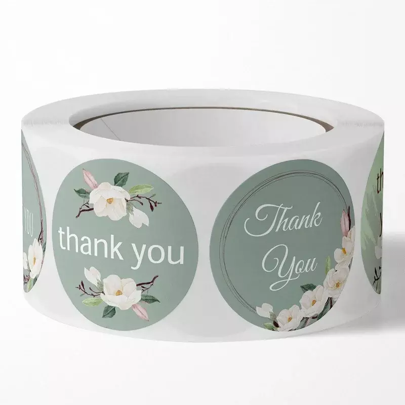 Obrigado adesivos para negócios, Pequeno rolo Merci adesivo, Etiqueta de rolamento flor, 100-500Pcs