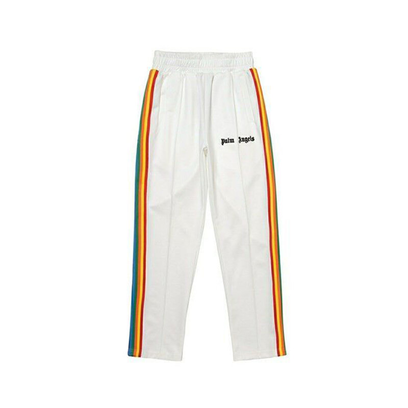 Summer New Rainbow Splicing Side Slit Zipper Casual Pants Men's Tide Brand High Street Straight Trousers Mopping Wide-leg Pants