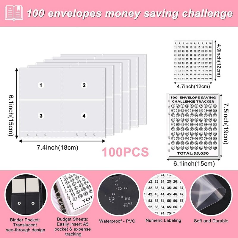 100 obejmuje wyzwania związane z oszczędnościami pieniężnymi książka, segregator do budżetowania pamięci masowej skrzynka narzędziowa wyzwanie oszczędzania gotówki
