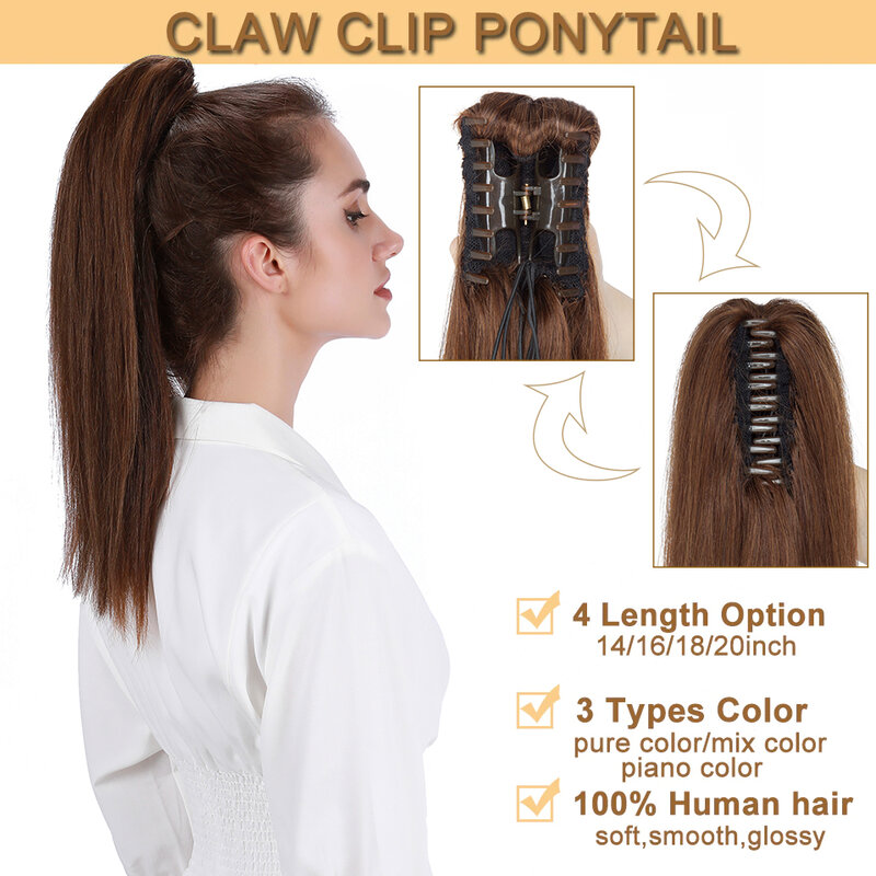 S-noilite rambut manusia ekor kuda 14-22 inci klip cakar dalam ekstensi rambut manusia ekor kuda rambut palsu wanita hitam pirang coklat alami
