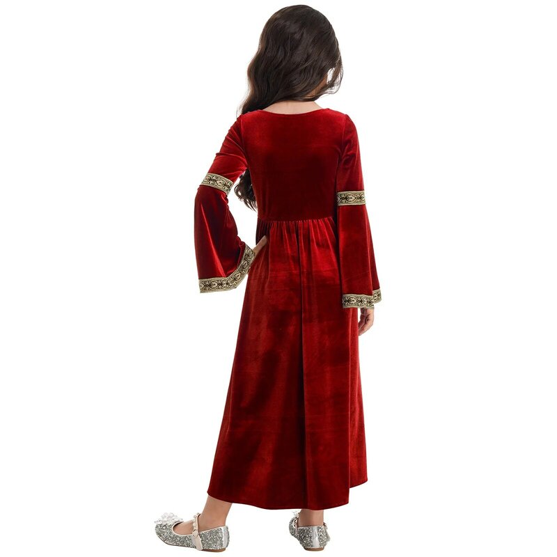 Детский костюм принцессы королевы средневекового возрождения для девочек, платье для косплея на Хэллоуин, бархатное винтажное платье с длинным расширяющимся книзу рукавом, костюмы