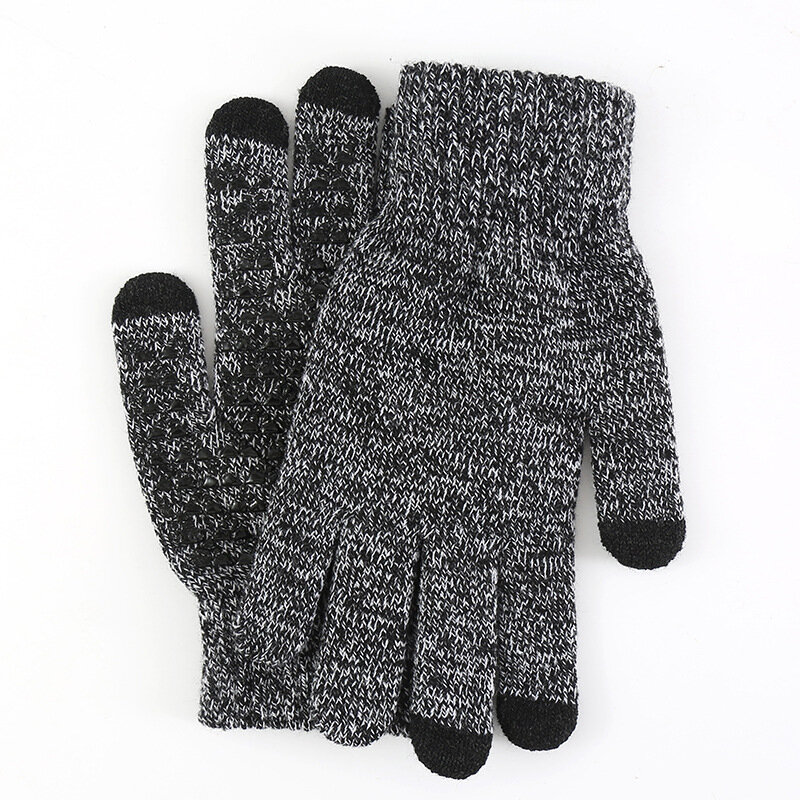 Inverno tela de toque luvas para homens engrossar quente malha estiramento luvas de lã do falso dedo cheio ao ar livre equitação luvas de esqui