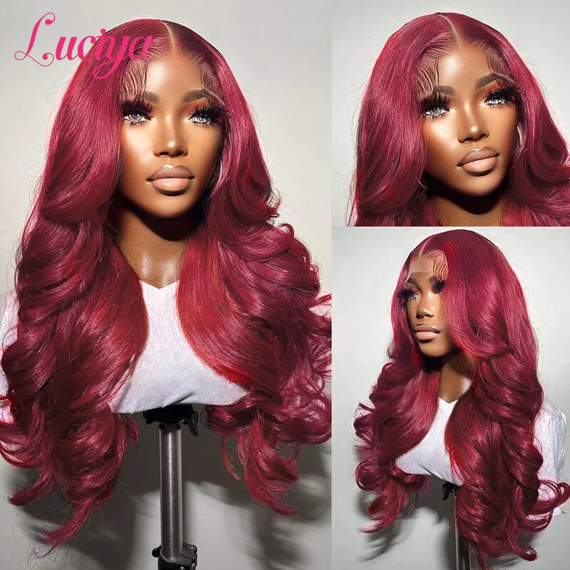 Perruque Lace Front Wig Body Wave Brésilienne Naturelle Cheveux Humains, Couleur Rouge Bordeaux 99J, Sans Colle, 13x4 HD, en Solde, Liquimanquer