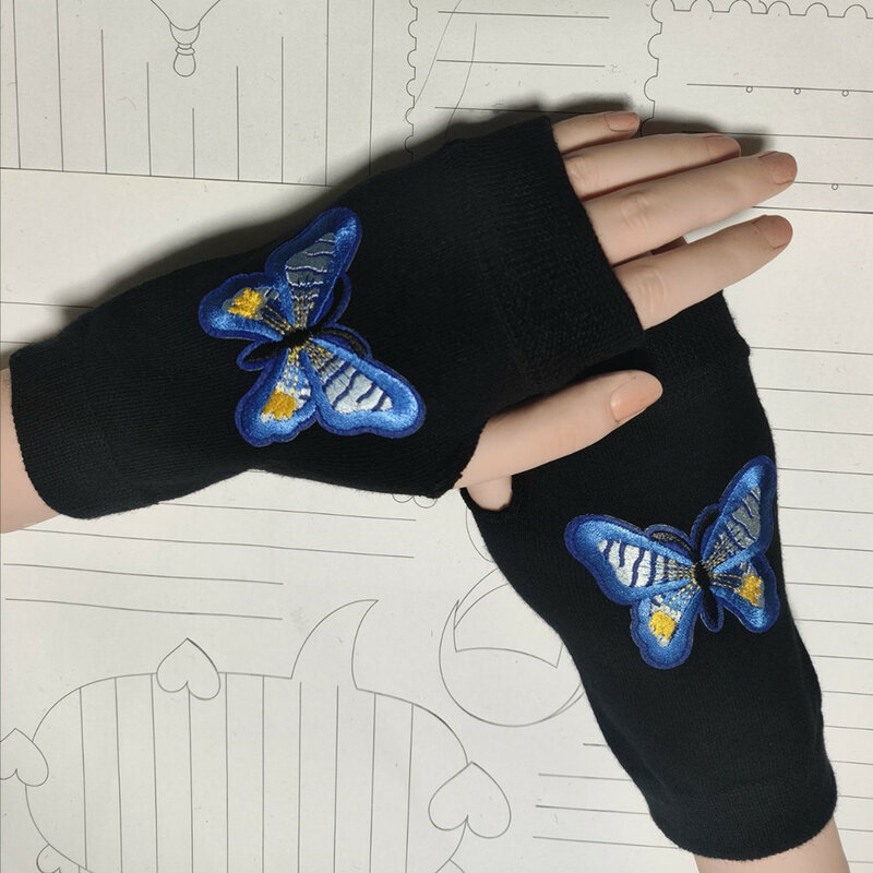 Вязаные хлопковые перчатки, подходят для всех сезонов, танцевальные перчатки для мужчин и женщин, эластичные черные вязаные перчатки-бабочки без пальцев