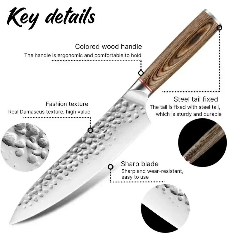 Juego de cuchillos de cocina hechos a mano, mango de madera de color profesional, cuchillo japonés afilado, cuchillo de Chef, herramienta de cuchilla de carne