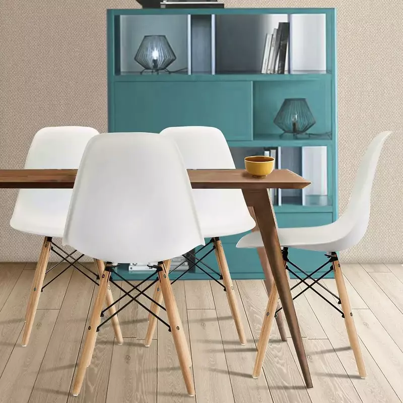 Jadalnia w nowoczesnym stylu, nowoczesne połowy wieku, plastikowe krzesło Shell Lounge do kuchni, jadalni, krzesła boczne do salonu zestaw 4 sztuk (biały)
