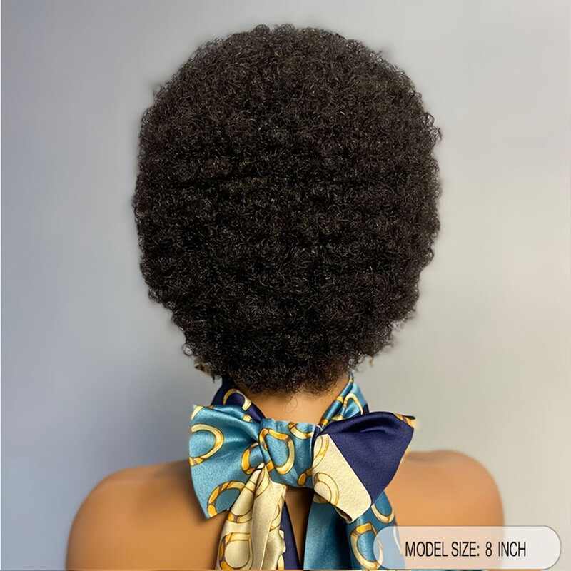 Pelucas de cabello humano corto sin pegamento para mujer, pelo brasileño Afro rizado, Wear & Go, 6 pulgadas, Bob, Remy, a máquina