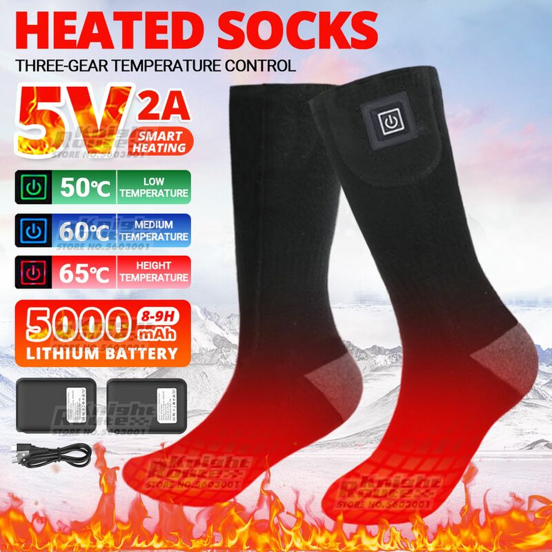 5000mah calzini riscaldati calzini termici da uomo da donna piede caldo riscaldamento elettrico calzini da sci ciclismo sport Trekking campeggio inverno
