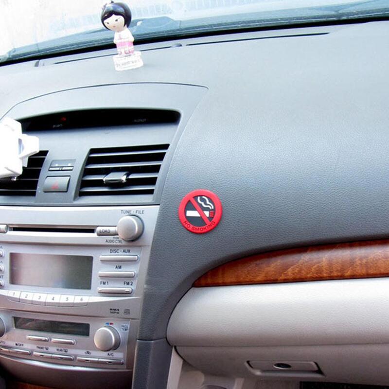 Zakaz palenia samochodów naklejki uniwersalny klej silikonowy stylizacja okrągły czerwony znak naklejka winylowa akcesoria do wnętrza samochodu 5CM