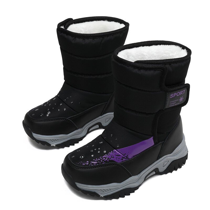 Botas de nieve impermeables para niños y niñas, botines antideslizantes de felpa, cálidos, zapatos de invierno