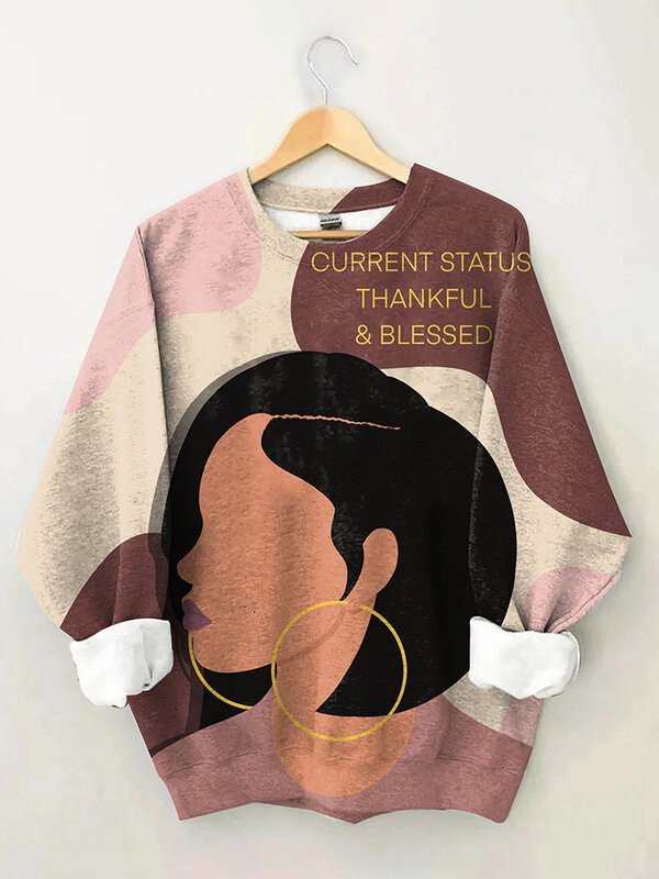 XXS-6XL Plus Size Long sleeve Round Neck Sweater Women Leisure Fashion White Hair Afro Girl Letter Printed Loose Sweatshirt ZOOY