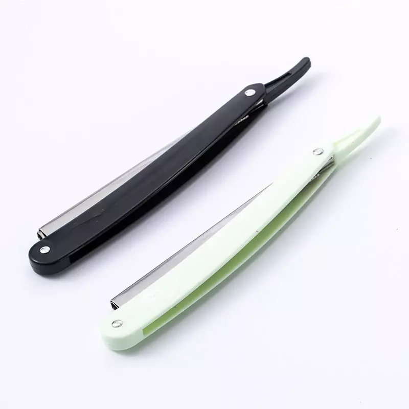 Alat cukur tukang cukur Manual, 1 buah 2 warna tepi lurus baja tahan karat pencukur lipat pemotong jenggot dengan pisau