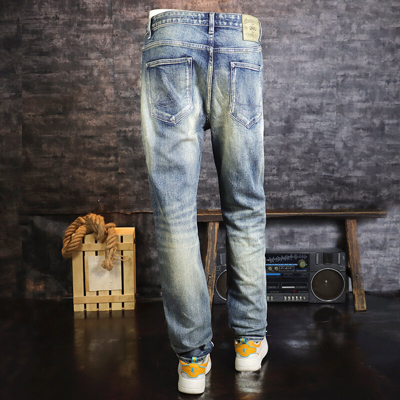 Nieuwe Designer Fashion Heren Jeans Hoge Kwaliteit Retro Gewassen Blauwe Stretch Skinny Fit Gescheurde Jeans Heren Vintage Broek Denim Broek