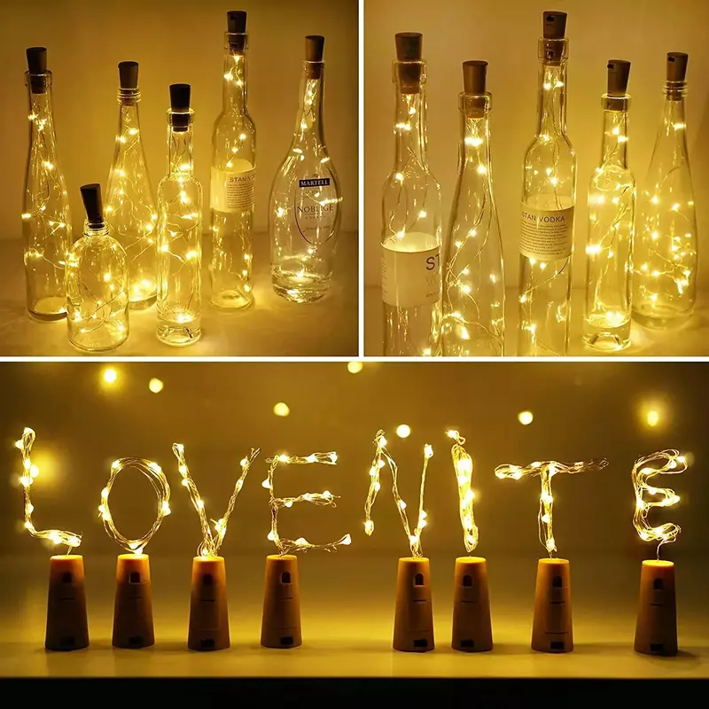 5x20 LED Cork Shaped LED Copper Wire String Lights with Battery Wine Bottle Light Lamp Birthday Wedding Party Club Decoraton