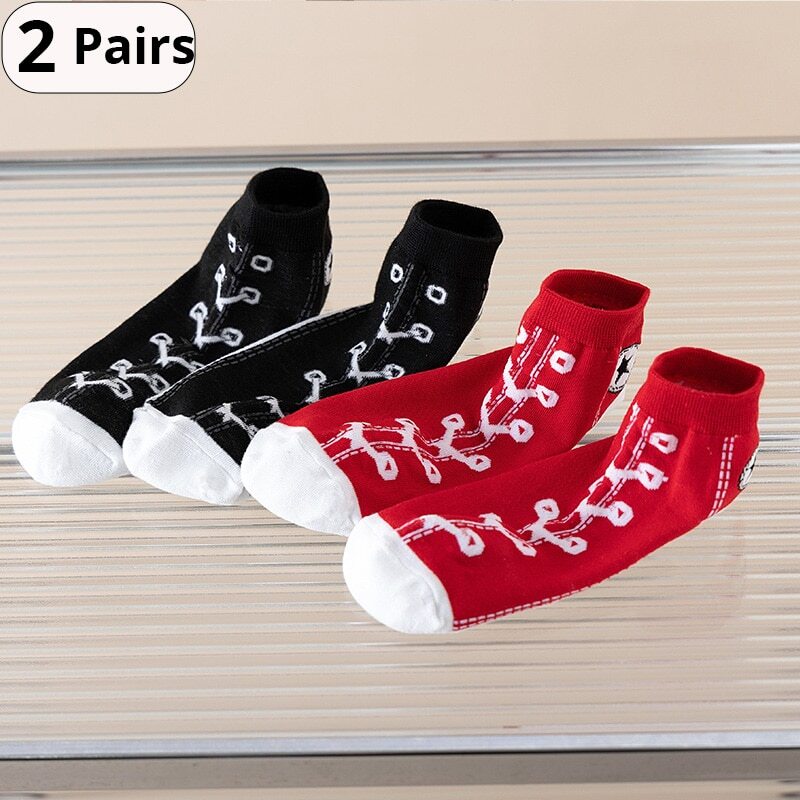 2 Pairs Of Funny Shoe Print Socks Fashion Harajuku Style Hip Hop Cute Fashion Soft Womens Slippers And Socks