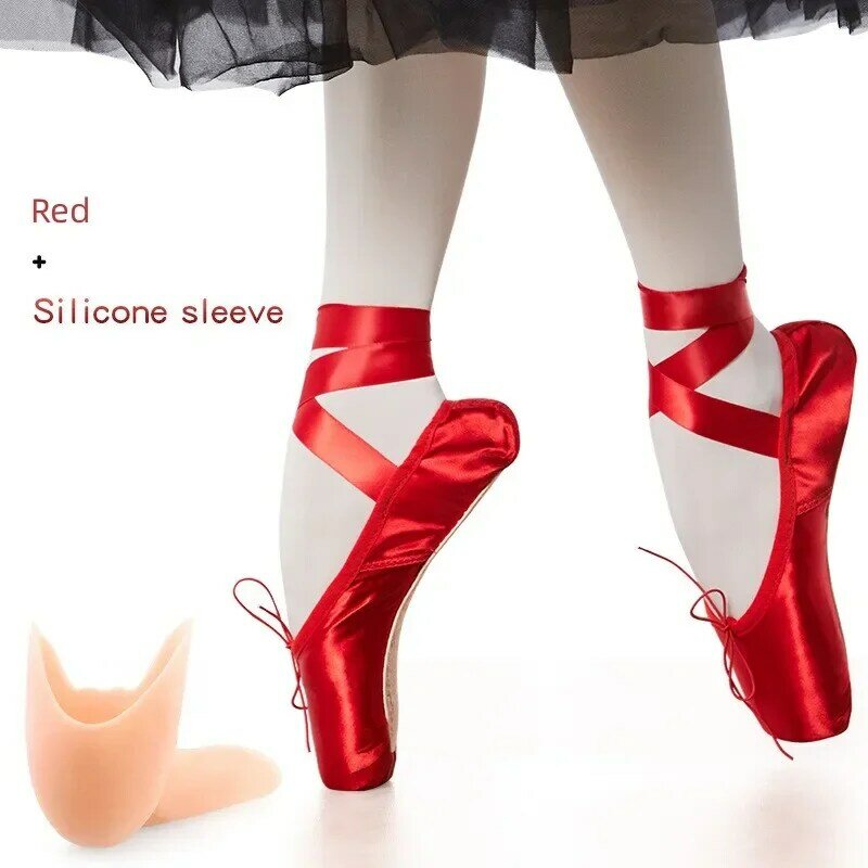 Sepatu dansa balerina wanita, sepatu dansa Satin, sepatu balerina profesional, sepatu balet, sepatu dengan bantalan jari kaki silikon, 3 warna
