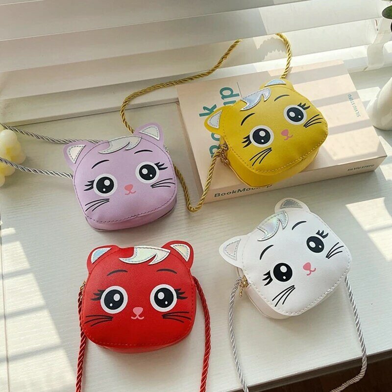 Mini bolsos de cuero para niños, bandolera de gato de ojos grandes para niños, niñas, gatito, monedero pequeño, monedero de Animal lindo