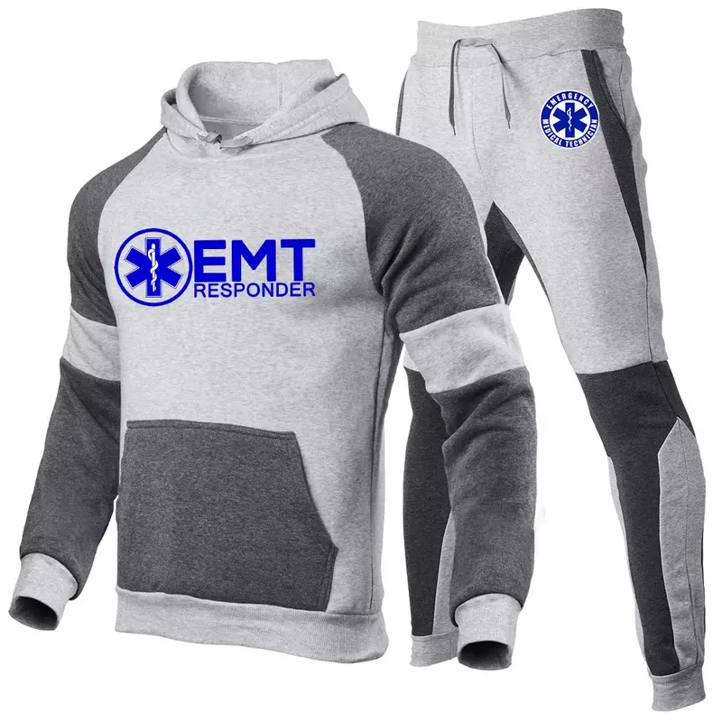 EMT paramedis darurat medis 2024 pria baru dicetak Hoodie + Celana Set 2 buah pakaian olahraga pria Tracksuit musim gugur pakaian