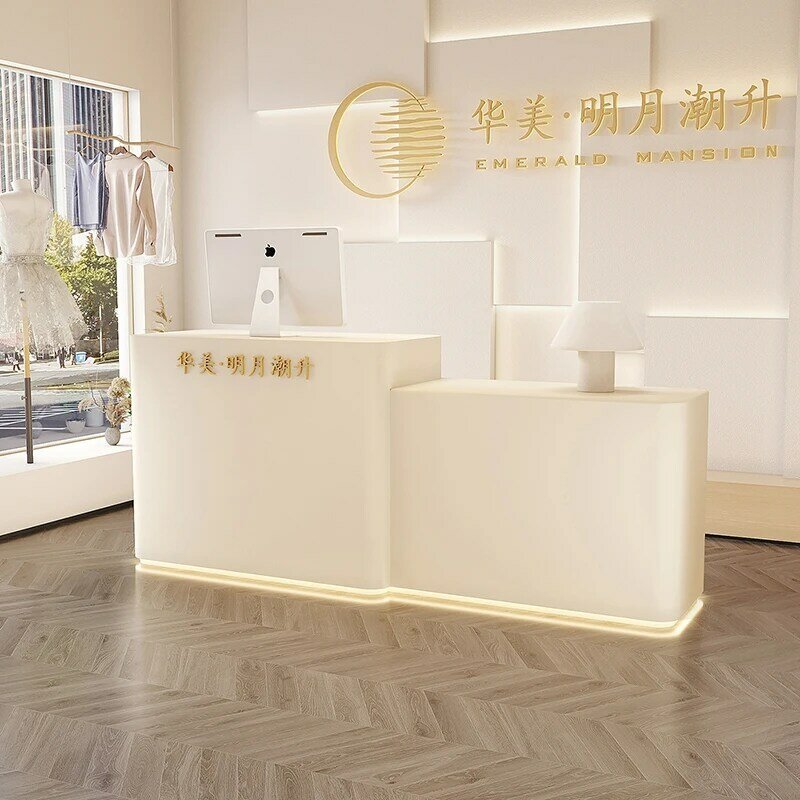 Nowoczesny Salon prostota lada recepcja punkt informacyjny sklep odzieżowy Mesa De Madera Blanca Nordic mebel