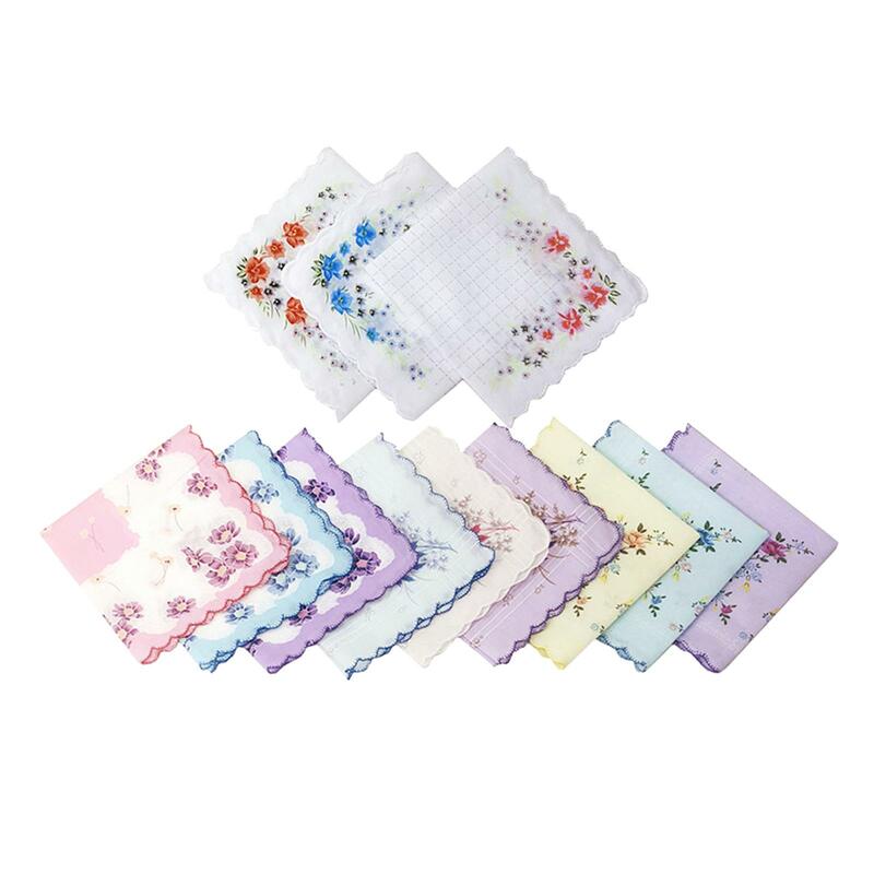 Women Ladies Handkerchiefs Floral Print Mixed Style and Color Soft Cotton Flower Handkerchief for Party Wedding 30cmx30cm