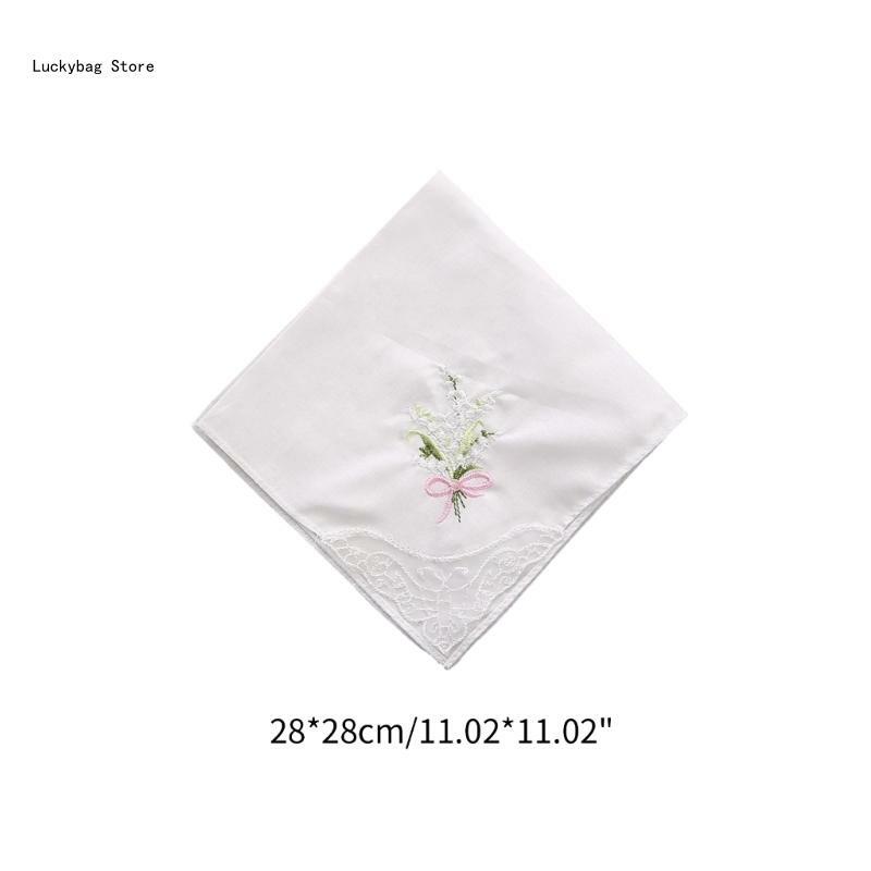 28cm Colorful White Lace Embroidered Handkerchief Square Towel Cotton Hanky