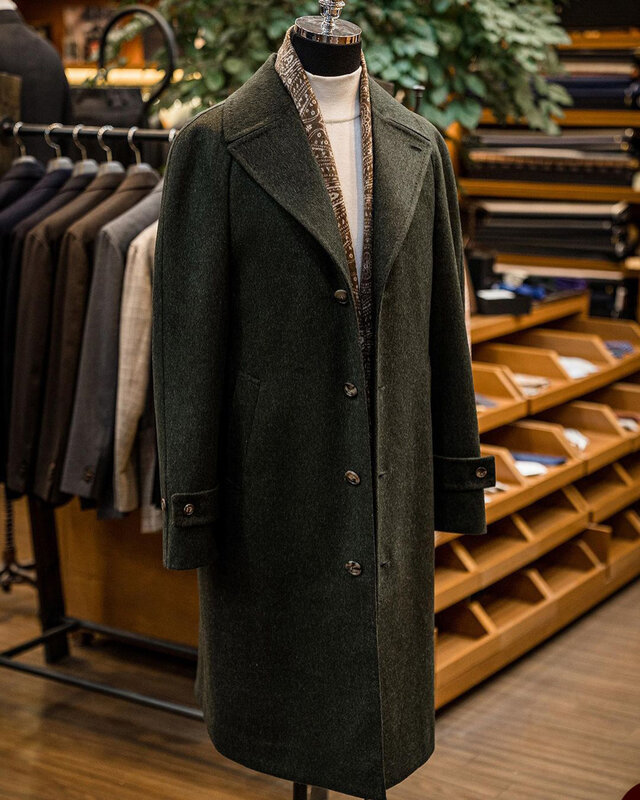 Autumn Warm Long Coat For Men Slim Fit Single Breasted long Overcoat Business Office Woolen Jacket Custom Made Only Blazer