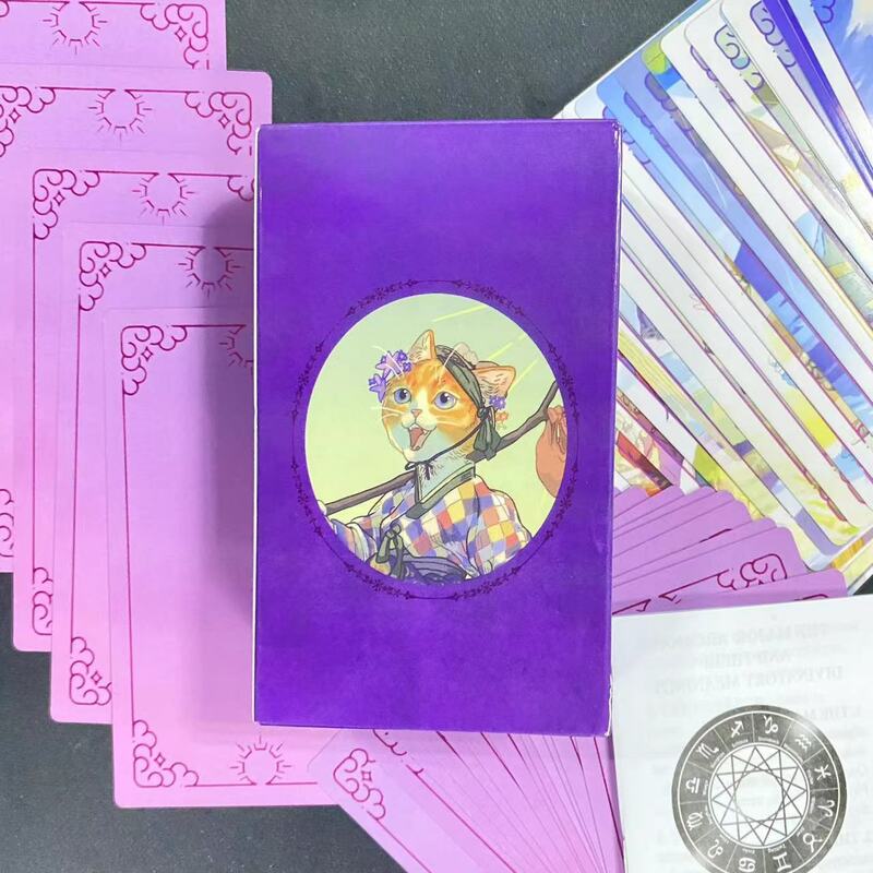 Kartu Tarot kucing ungu 12x7cm 78 buah dengan buku panduan untuk pemula