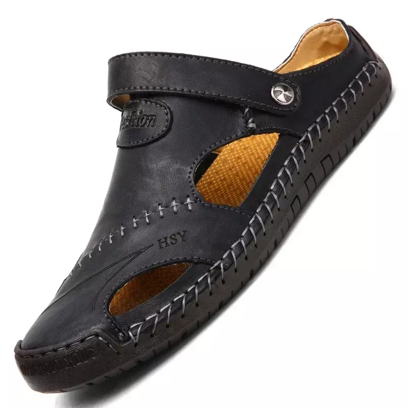 Sandal pria musim panas, sandal kulit pria klasik sepatu Roman, sandal lembut, sneaker luar ruangan, sandal Trekking pria