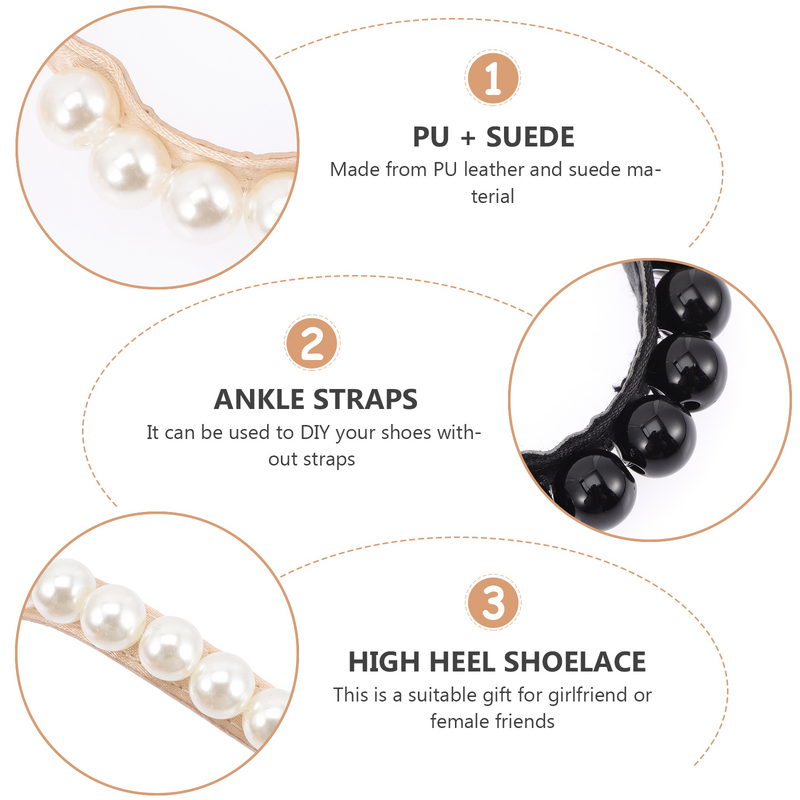 Cordones elásticos para zapatos de tacón transparente, cordones anticaída, perlas, desmontables, 2 pares