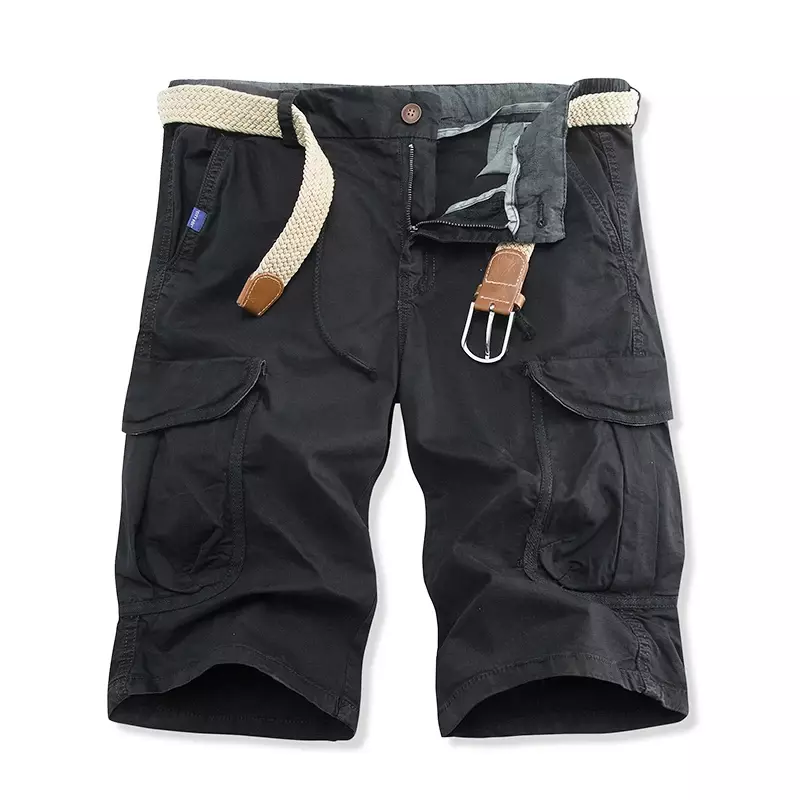 2023 Summer New Men Cargo Shorts Cotton Loose Solid Casual Straight Outdoor Sports Gym Jogger Short Cargo Pants Men Clothing