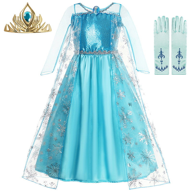 Disney Frozen Elsa Princess Dress Girls Snow Queen Costumes Frozen Elsa Cosplay Clothes Purim Carnival Birthday Party Clothings