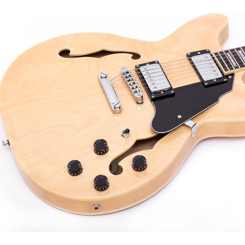 Electric Guitar with Full-Scale, Stainless Steel Frets (Natural), Semi-Hollow Body Guitar