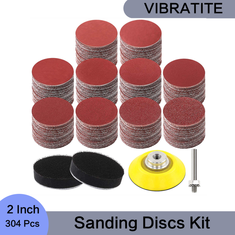 2 Inch Sanding Discs Kit with Backer Plate Shank and Soft Foam Buffering Pad 304 Pcs for Drill Sanding Grinder Rotary Tools