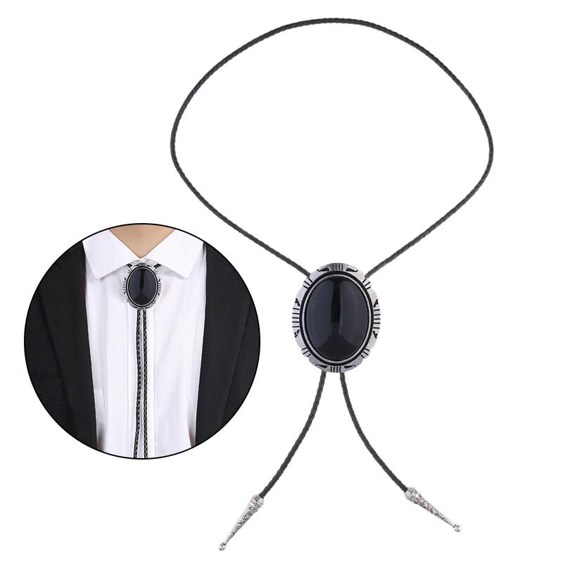Mens Bolo Tie Necklace PU Leather Rope Western Cowboy