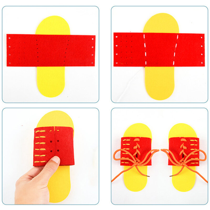 2 buah sepatu renda anak-anak pintar mainan DIY tali sepatu dasi buatan tangan non-tenun untuk latihan mengajar taman kanak-kanak mainan anak-anak